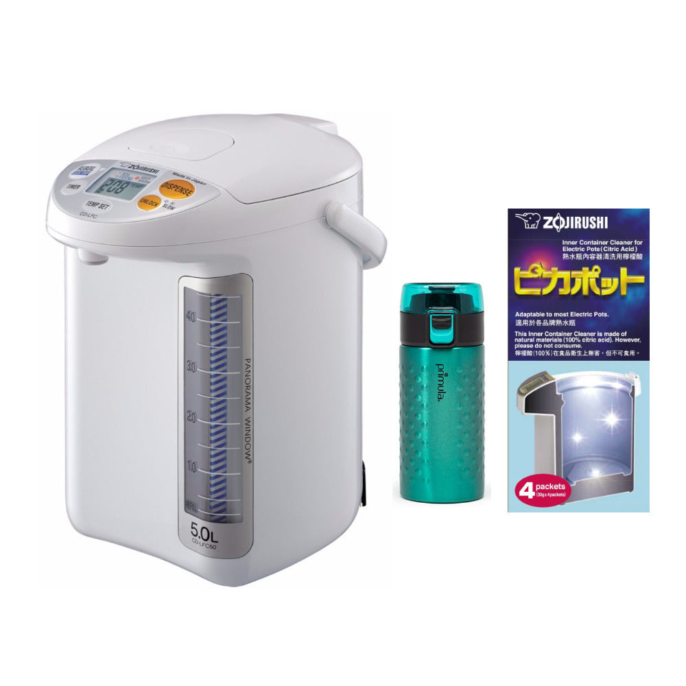 Zojirushi Micom Water Boiler and Warmer (169oz, White), Cleaner and Tumbler 12oz