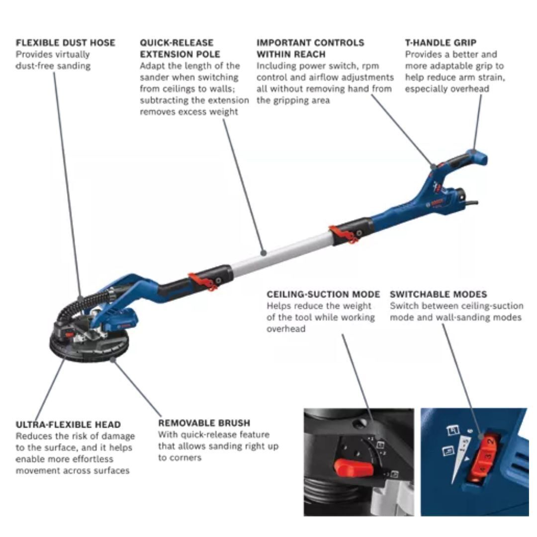 BOSCH GTR55-85 9 Inch Variable Speed Drywall Sander Kit with Extendable Handle