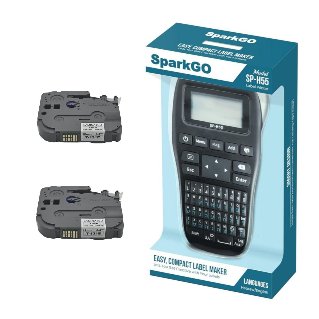 arkGo SP-H55 Hebrew/English Label Maker Bundle with T-231E & T-131E Label Tapes