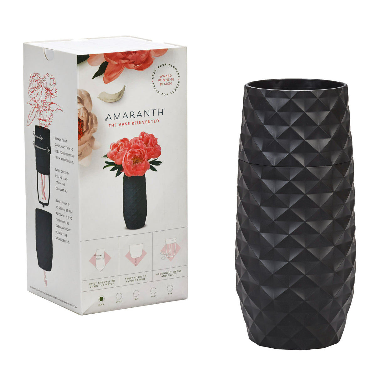 Amaranth 10-Inch Floral Care Impact Resistant Smarter Vase (Black Diamond)