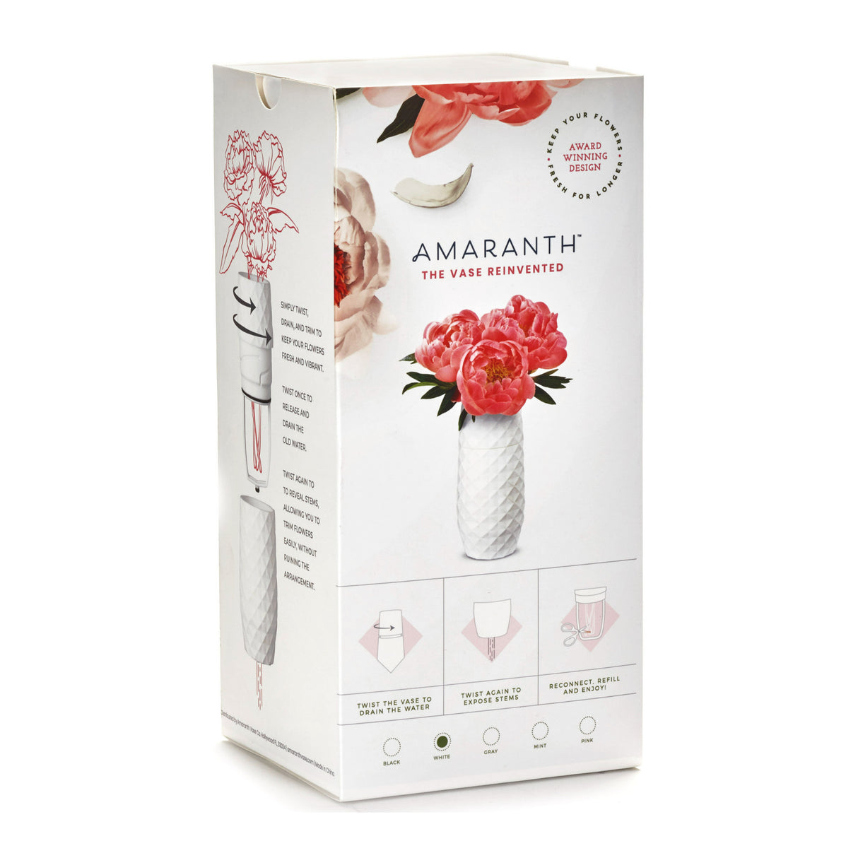 Amaranth 10-Inch Floral Care Impact Resistant Smarter Vase (White)