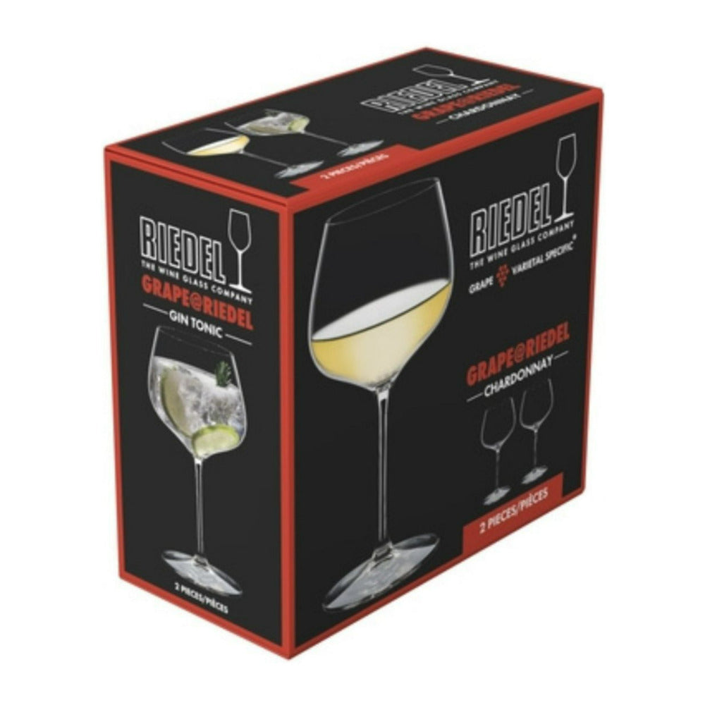 RIEDEL Grape Chardonnay and Gin Tonic 2 Pack Clear Glass with Wide Bowl