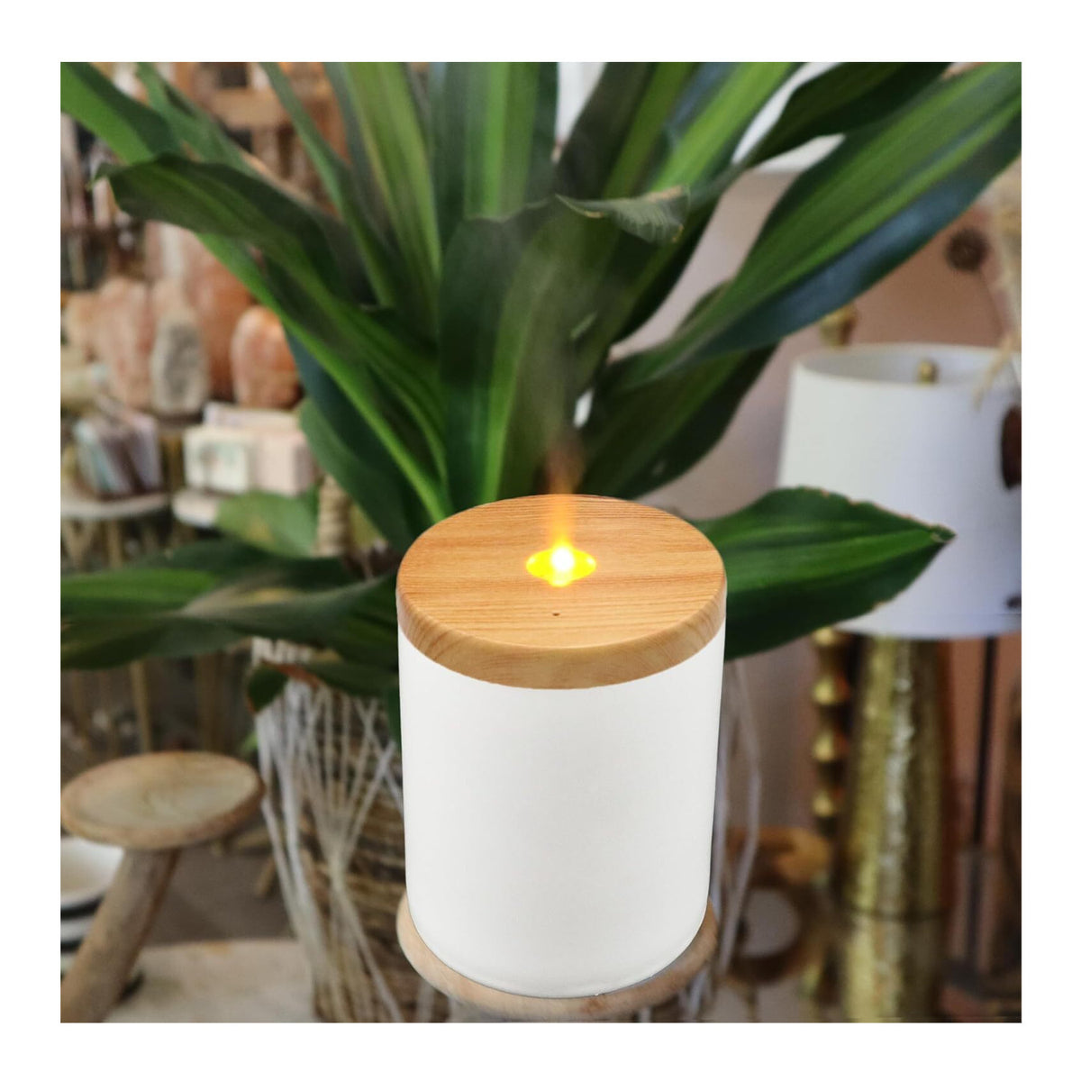 Candyl Ceramic Diffuser (Matte White Jar with Light Wood Top)