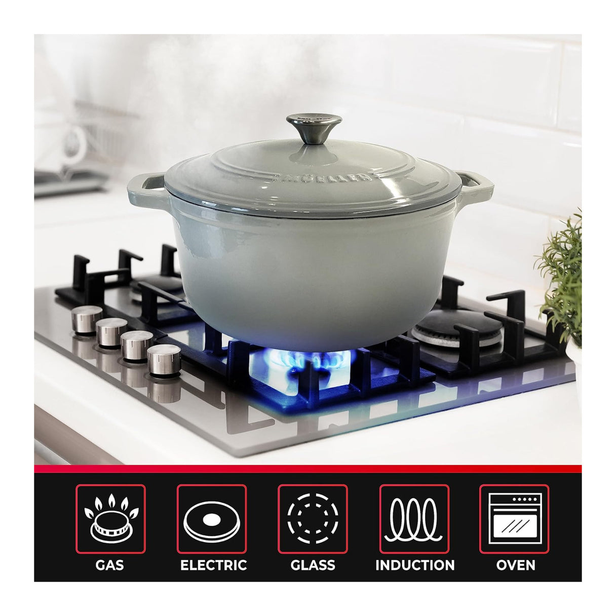 Mueller DuraCast 6-Quart Enameled Cast Iron Dutch Oven with Lid (Grey)