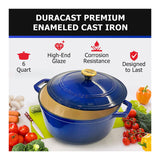 Mueller DuraCast 6-Quart Enameled Cast Iron Dutch Oven with Lid (Blue)