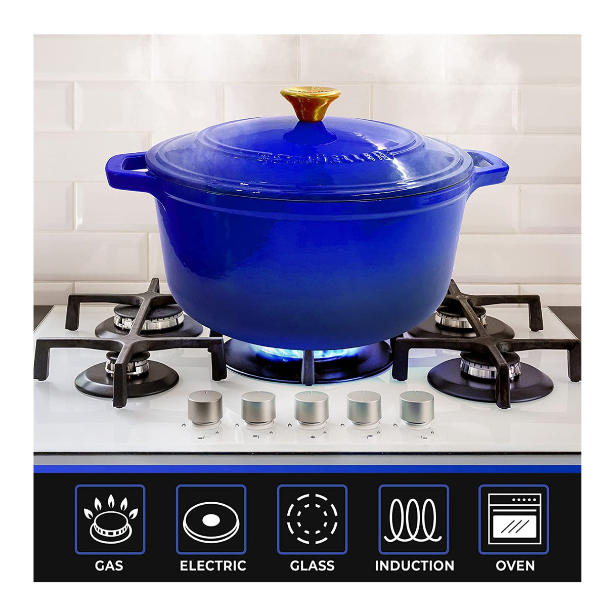 Mueller DuraCast 6-Quart Enameled Cast Iron Dutch Oven with Lid (Blue)