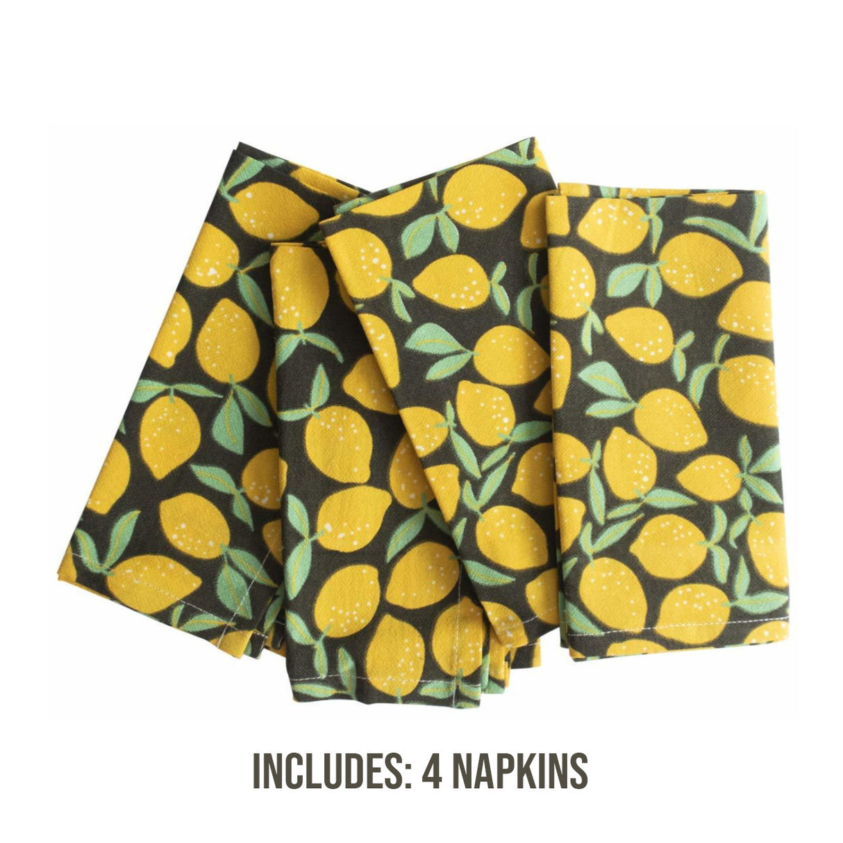 June Clever  Farmer's Market Collection, Fabric Napkins for Dining 17X17in (Easy Peasy Lemon Squeezy) (4 Napkins)