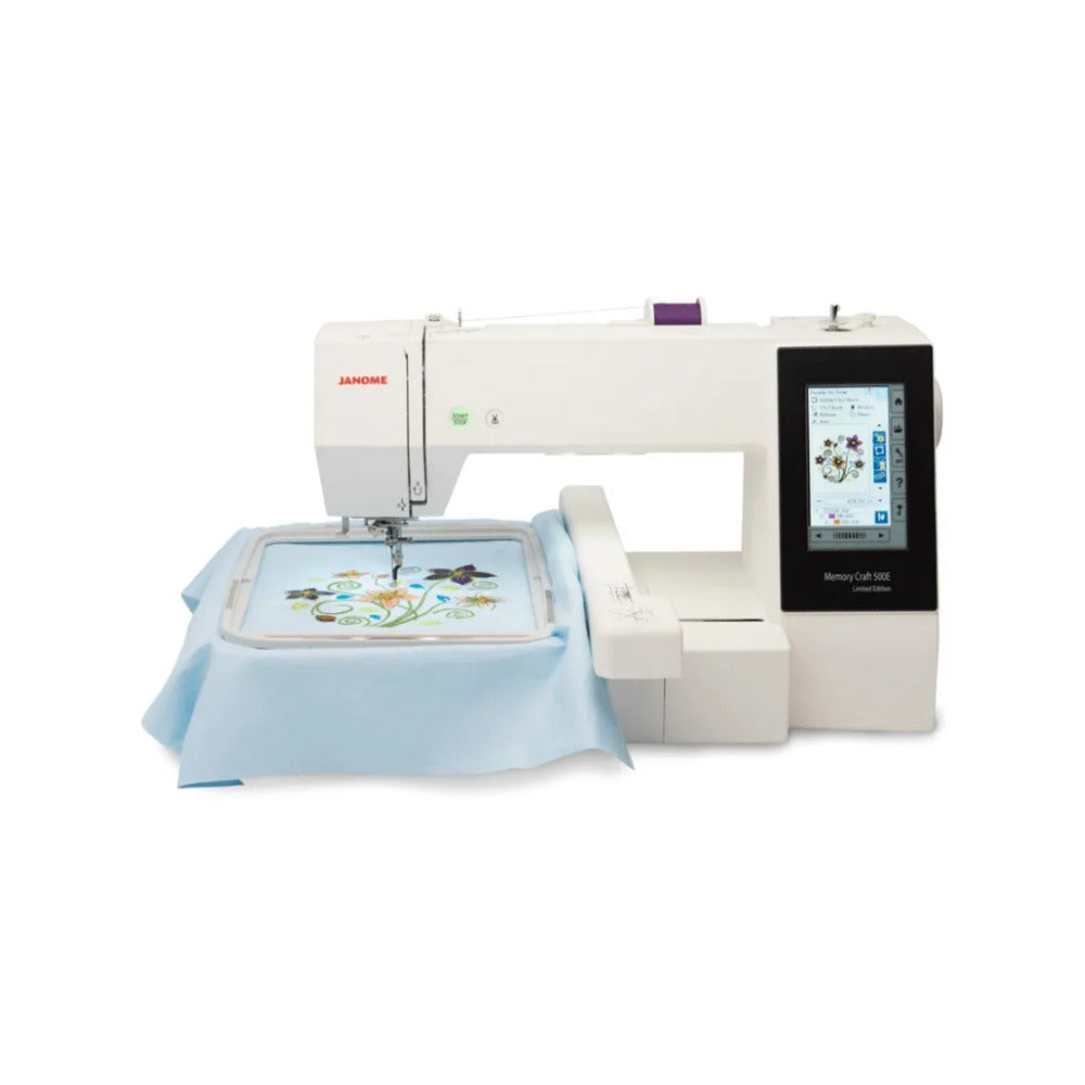 Janome Memory Craft 500E Limited Edition Embroidery Machine (White) (Open Box)
