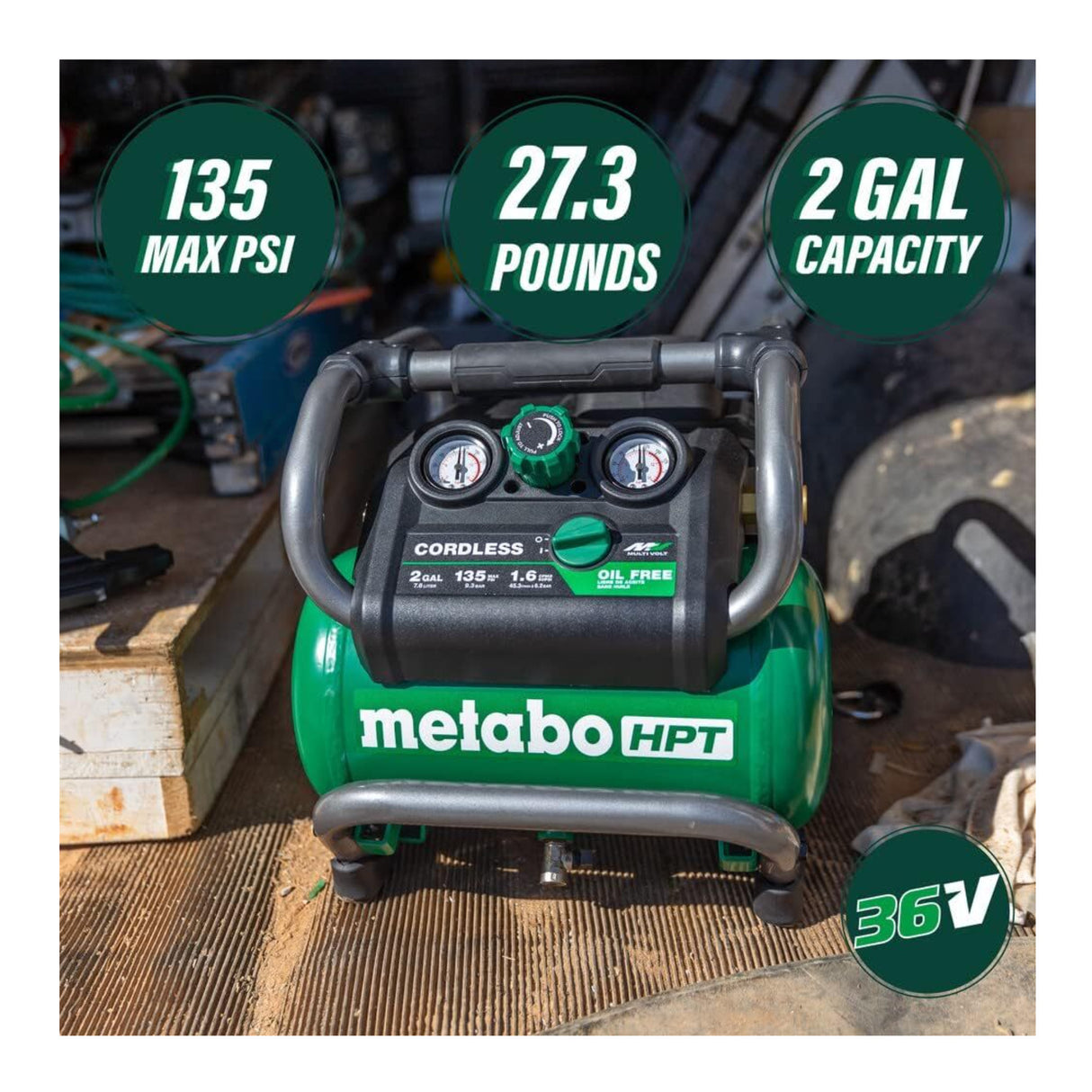 Metabo HPT 36V MultiVolt 2 Gallon Cordless Air Compressor (Tool Only) - EC36DAQ4