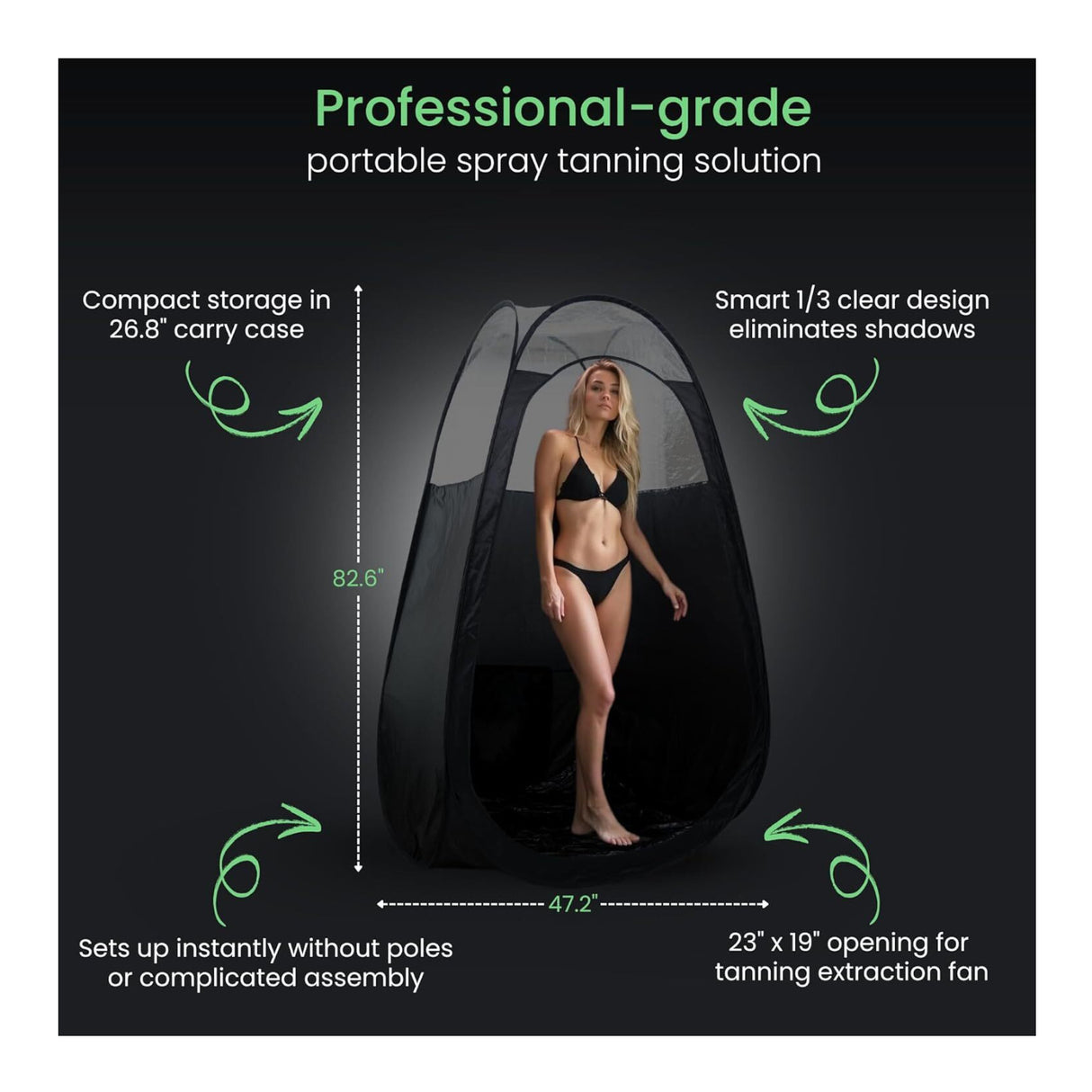 Large Pop-Up Spray Tan Tent with Clear Panel and Fan Opening (Black)