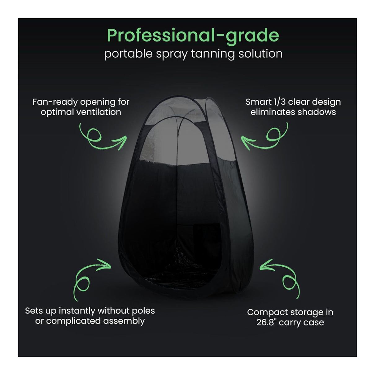 Large Pop-Up Spray Tan Tent with Clear Panel and Fan Opening (Black)