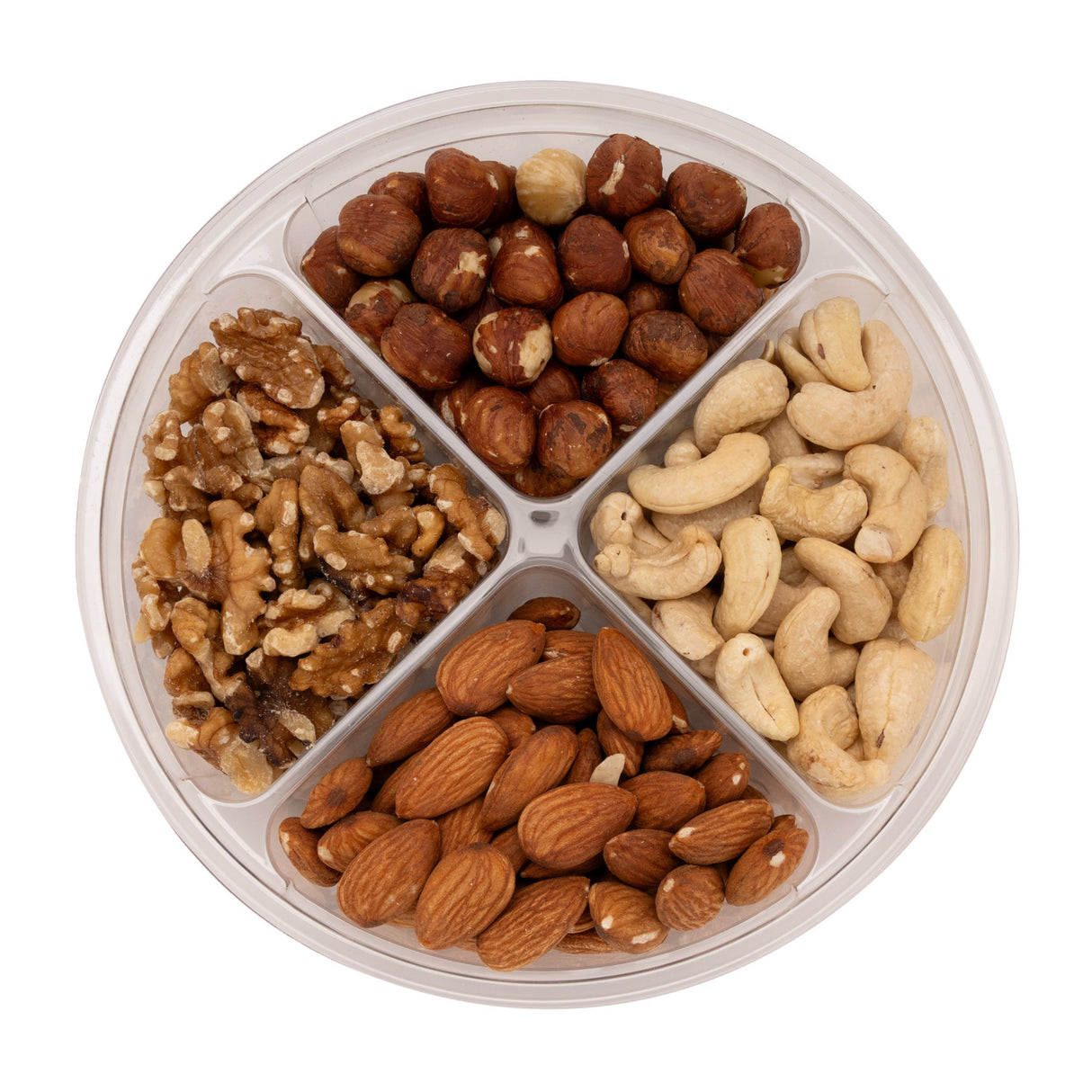 Variety Fresh Assortment Tray, Almonds,Walnut, Cashew,Hazelnuts Gourmet Food Nut Basket,4-Section