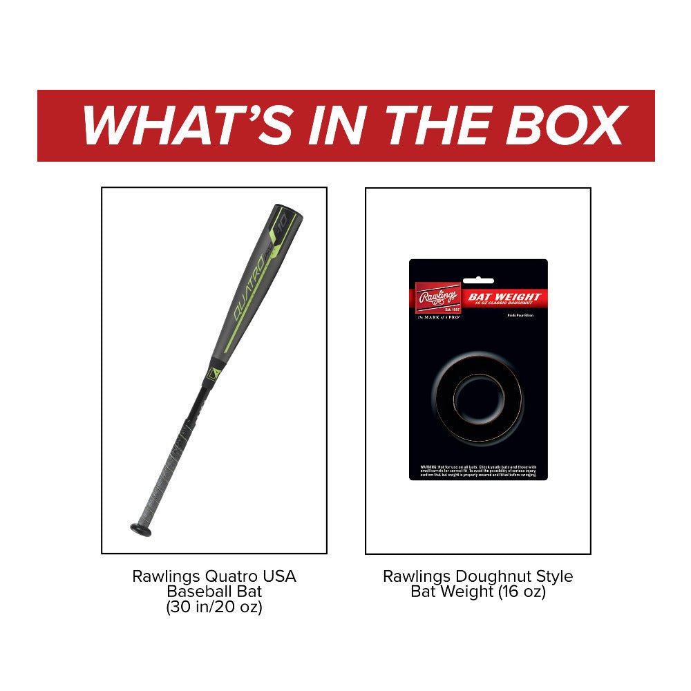 Rawlings 2019 Quatro USA 30-Inch Baseball Bat (20 oz) with 16 oz Bat Weight