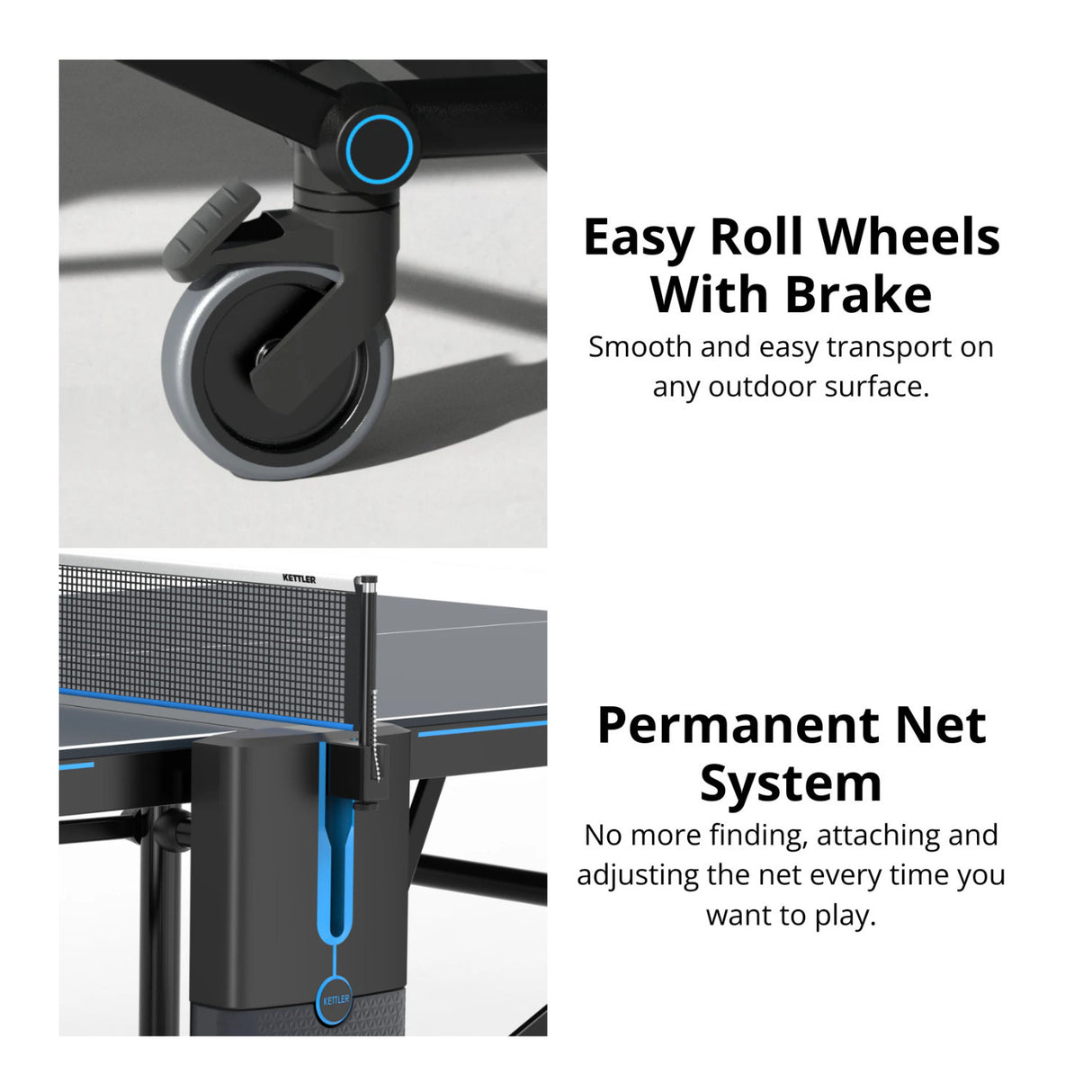 KETTLER Outdoor 15 Table Tennis Table with Cover and 4-Player Accessory Bundle