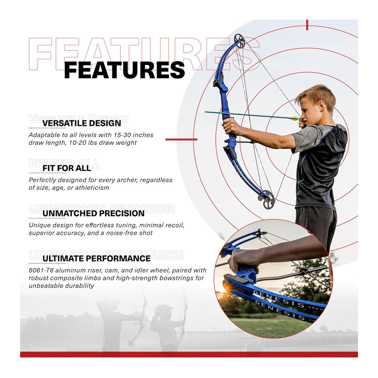 Genesis Bows Original Gen Bow Kit - Left-Hand, Zero Let-Off Design (Blue)