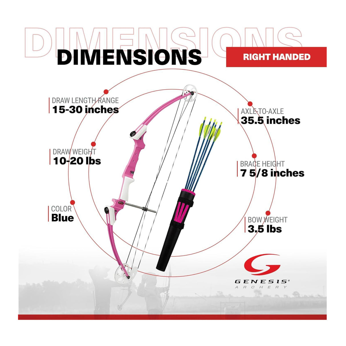 Genesis Bows Original Gen Bow Kit - Right-Hand, Zero Let-Off Design (Pink)