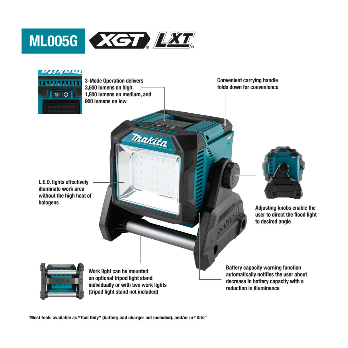 Makita ML005G 40V MAX XGT Lithium-Ion Cordless Work Light (Tool Only)