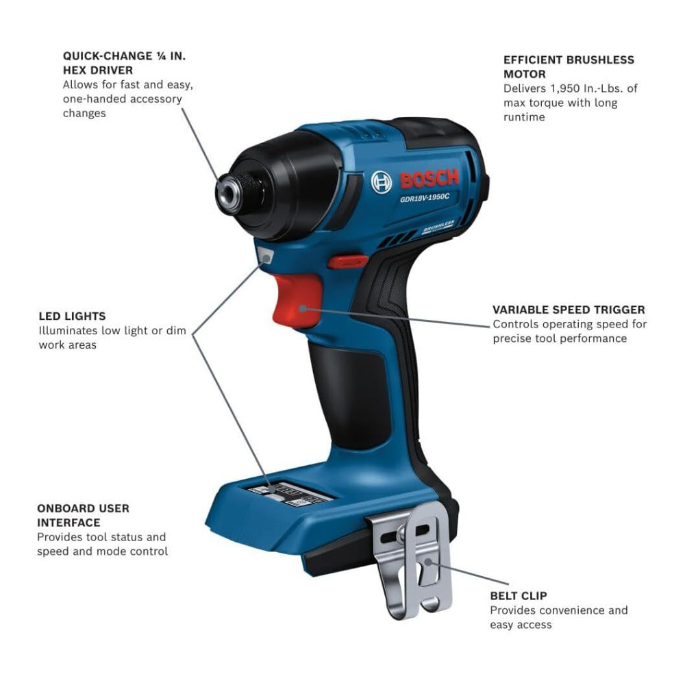 Bosch GDR18V-1950CN Brushless Impact Driver - 1,950 In.-Lbs Torque, 3-Speed