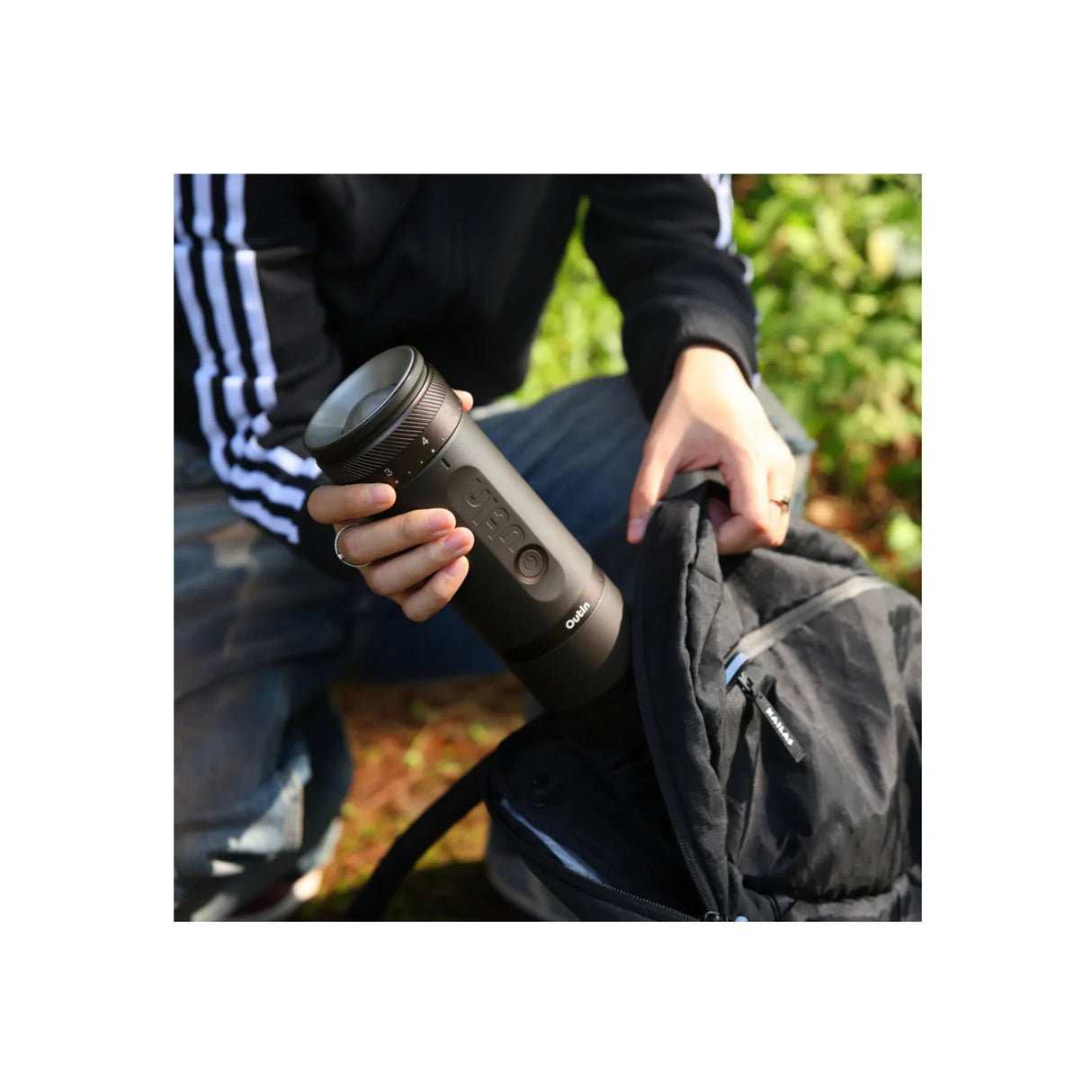 OutIn Fino Portable Electric Coffee Grinder with 28 Grind Sizes (Tundra Brown)