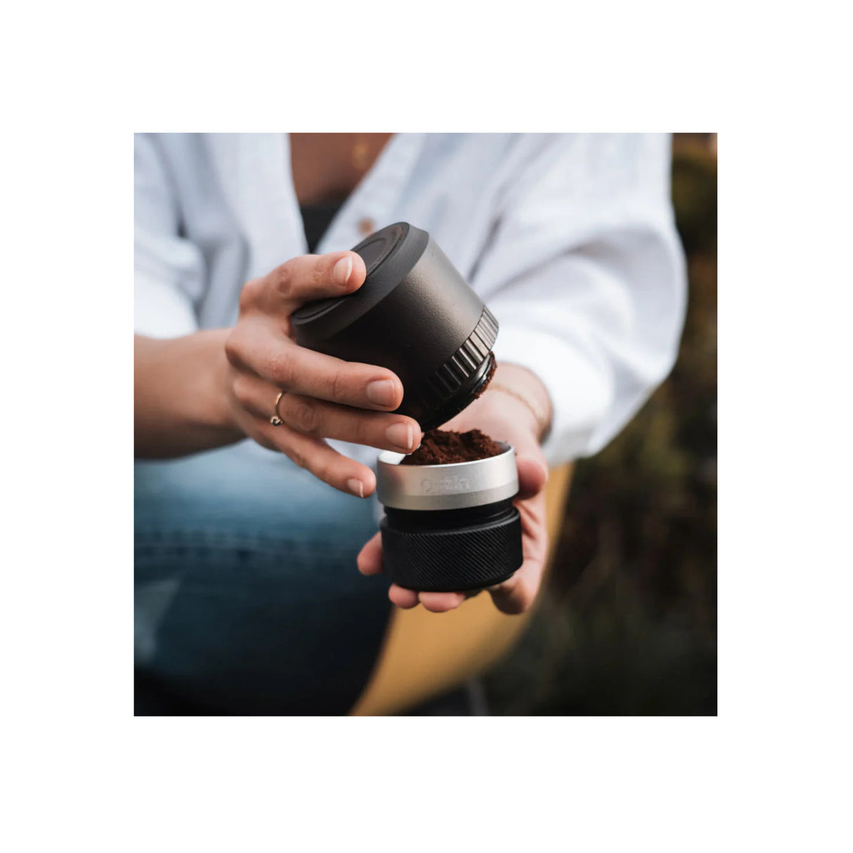 OutIn Fino Portable Electric Coffee Grinder with 28 Grind Sizes (Tundra Brown)