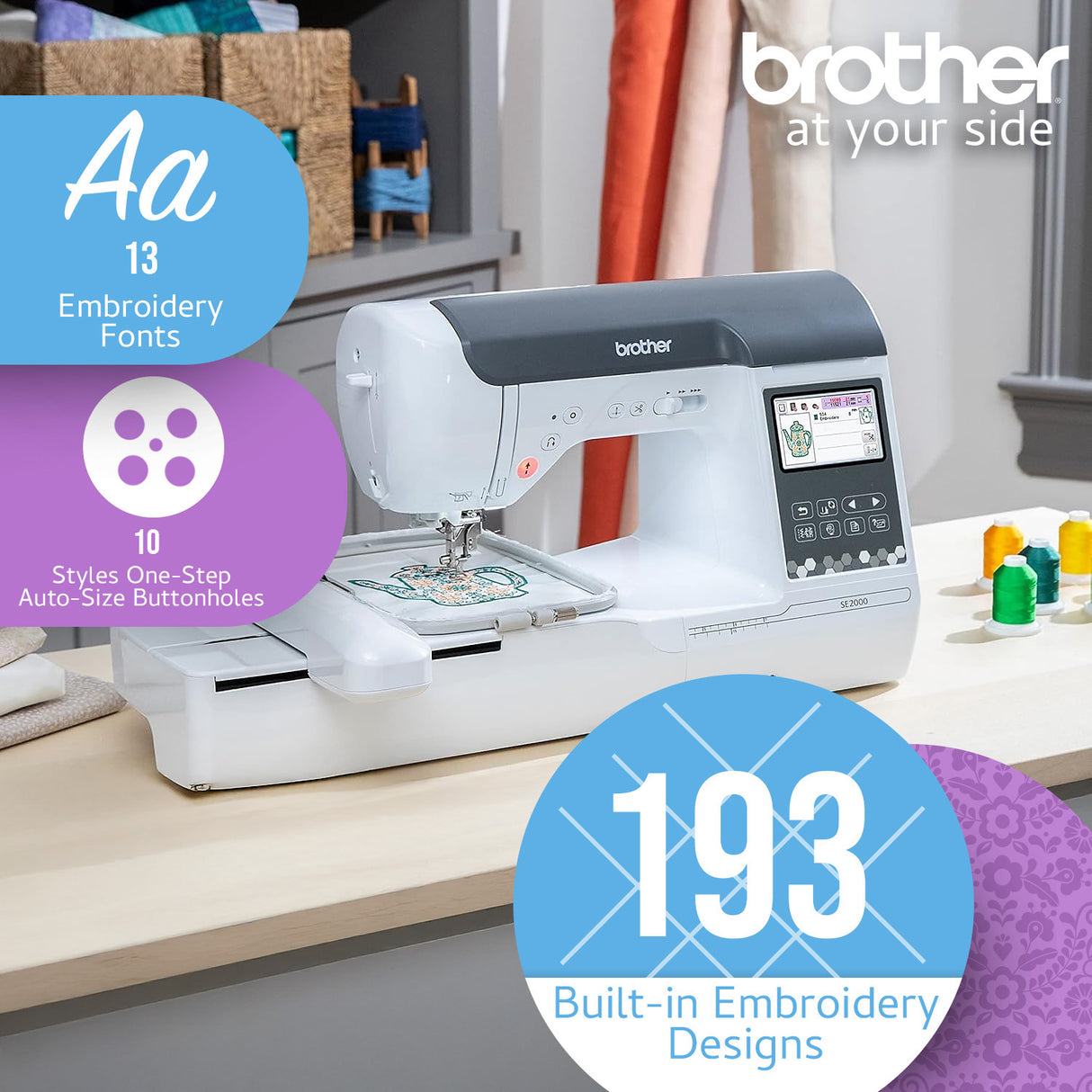 Brother SE2000 Computerized Sewing and Embroidery Machine with Thread Set Bundle