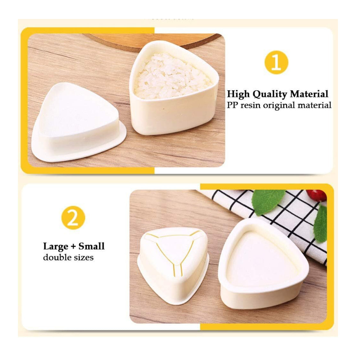 Onigiri 2 Pieces Rice Ball Mold Makers, Triangle Sushi Mold (Beige)
