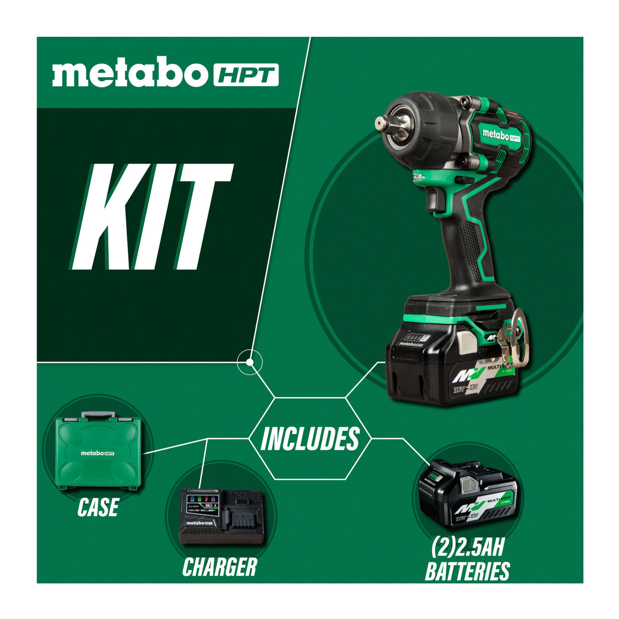 Metabo HPT 36V MultiVolt Cordless 1/2-Inch Mid-Torque Impact Wrench Kit