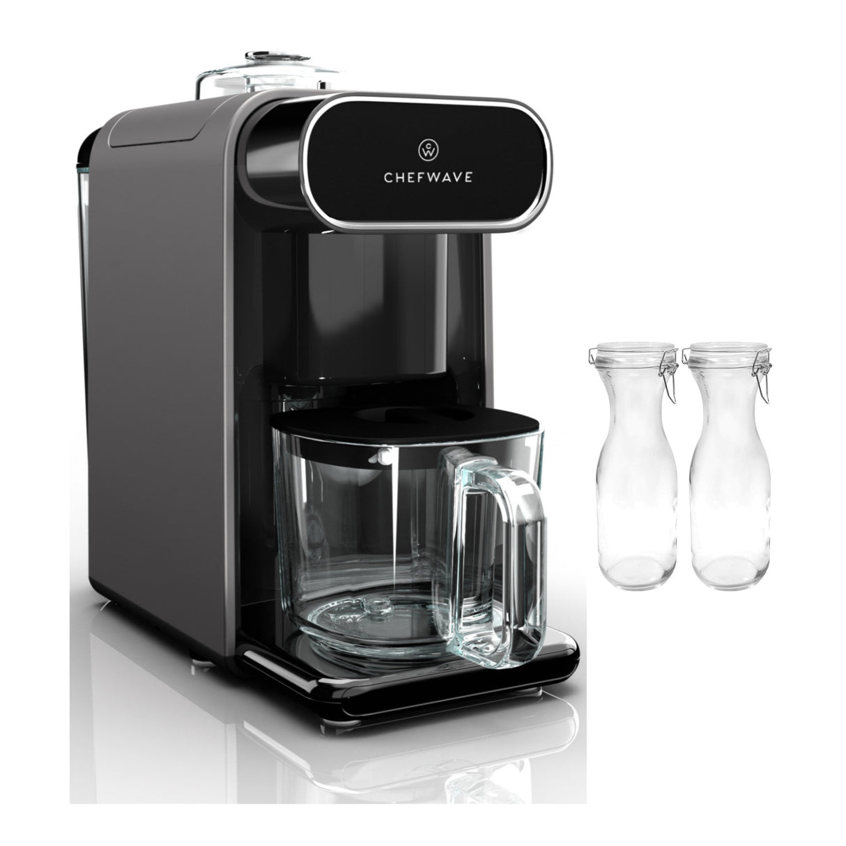 ChefWave Milkmade Non-Dairy Milk Maker (Silver/Black) with Glass Carafes