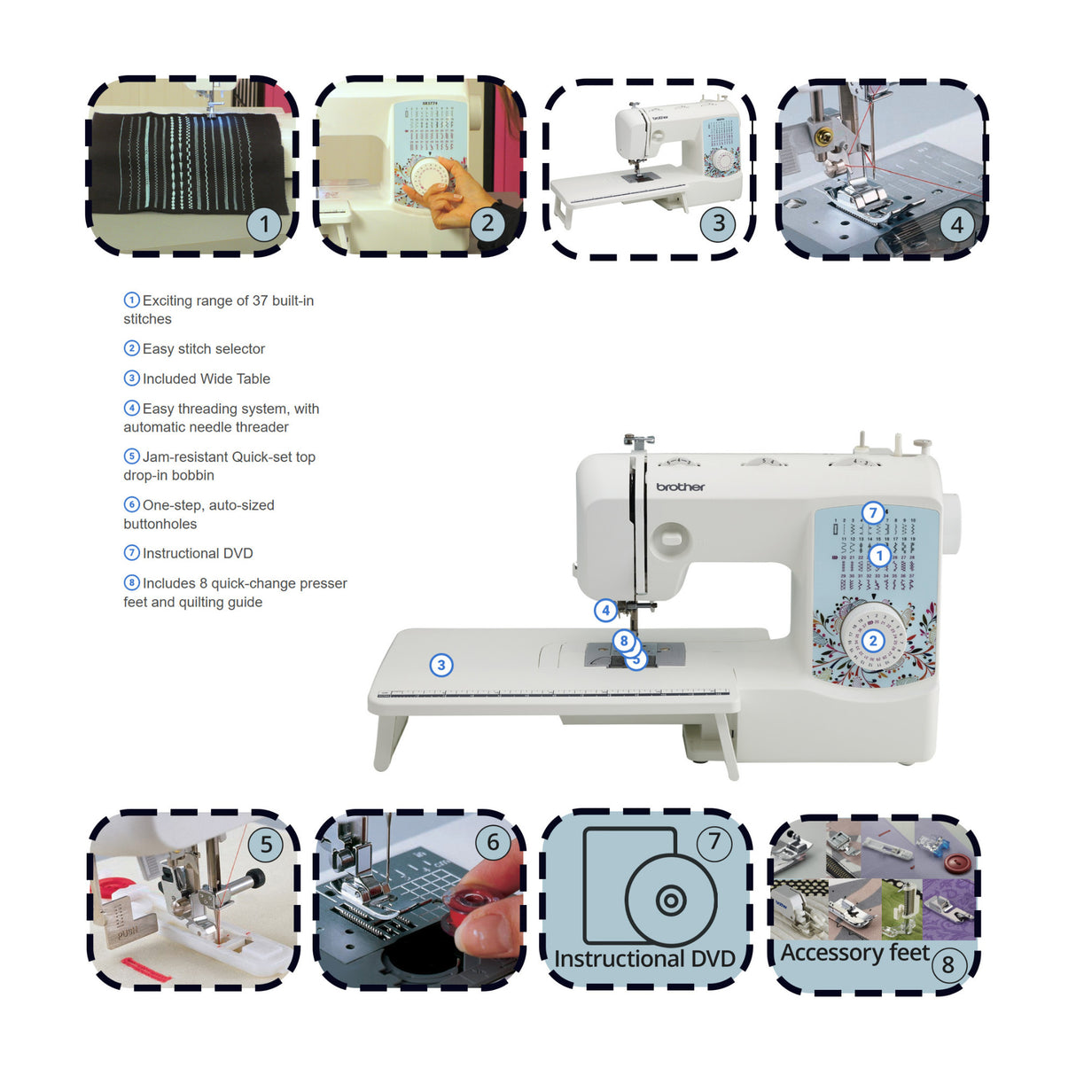 Brother XR3774 Wide Table Sewing and Quilting Machine with Hard Case Bundle