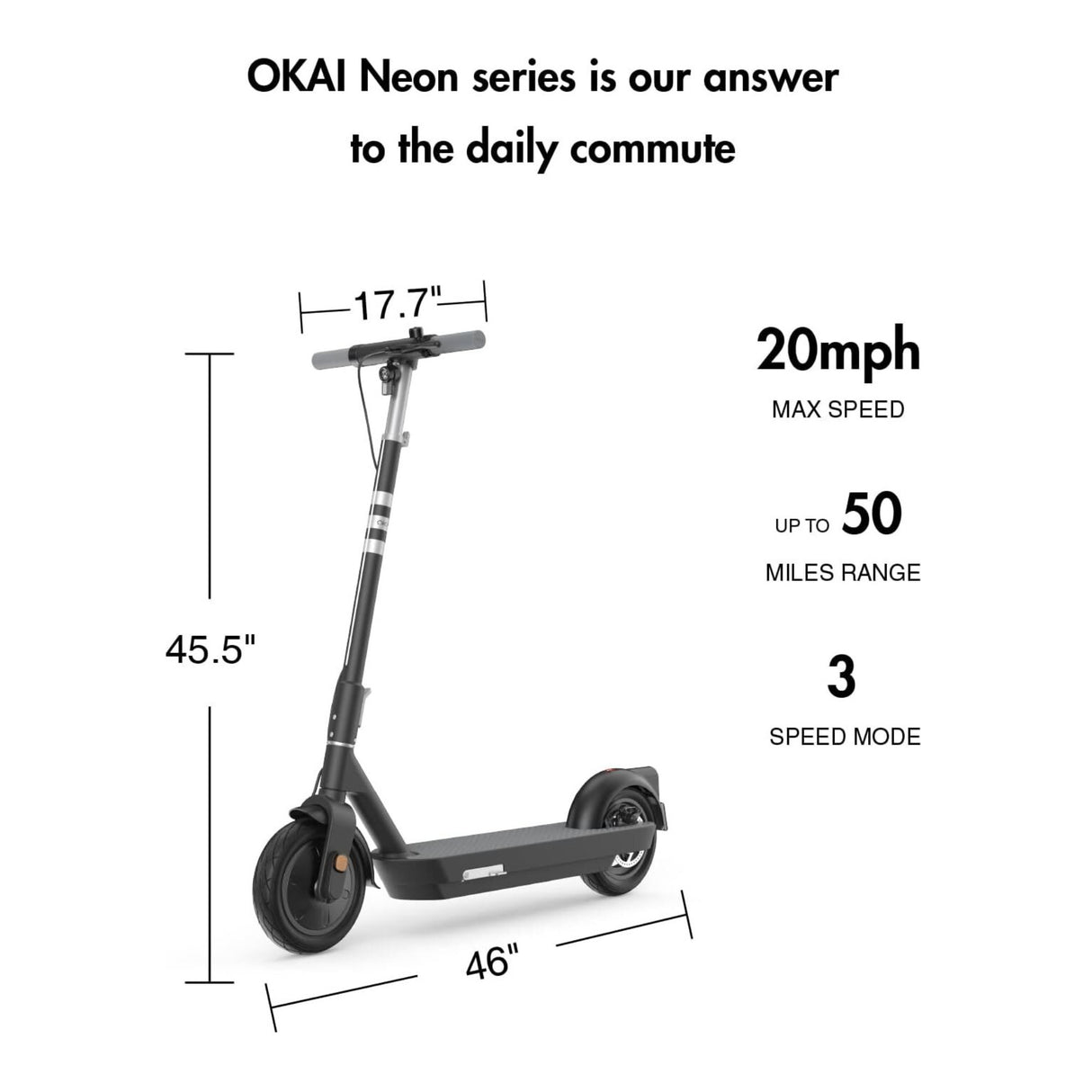 OKAI Neon Pro ES30 Electric Scooter - 50 Mile Range with 10-inch Tubeless Tires