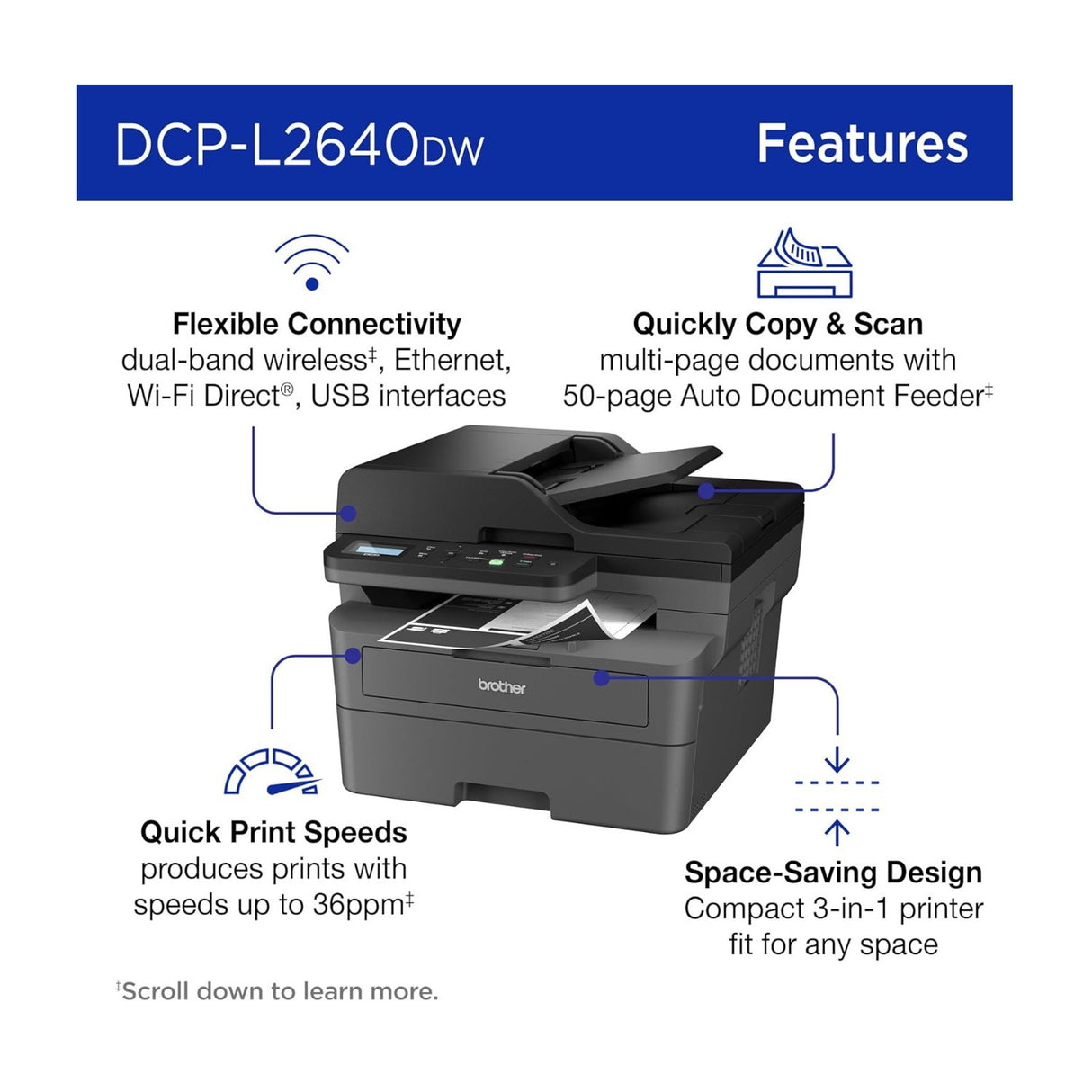 Brother DCP-L2640DW Wireless Compact Monochrome Multi-Function Laser Printer