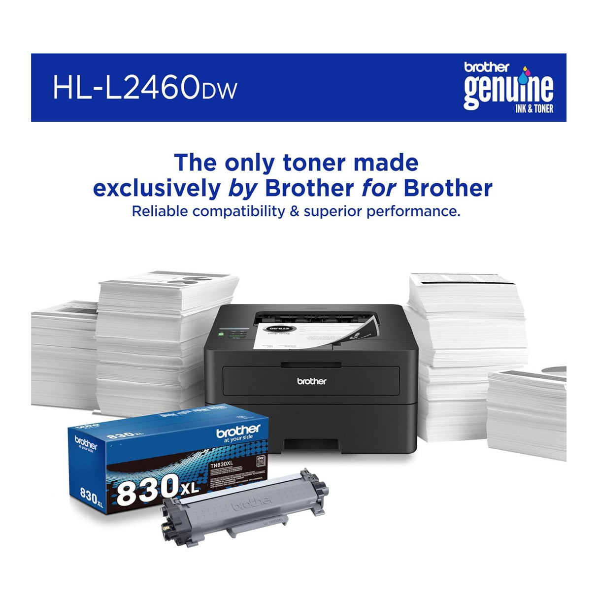 Brother HL-L2460DW Wireless Compact Monochrome Laser Printer (Black)