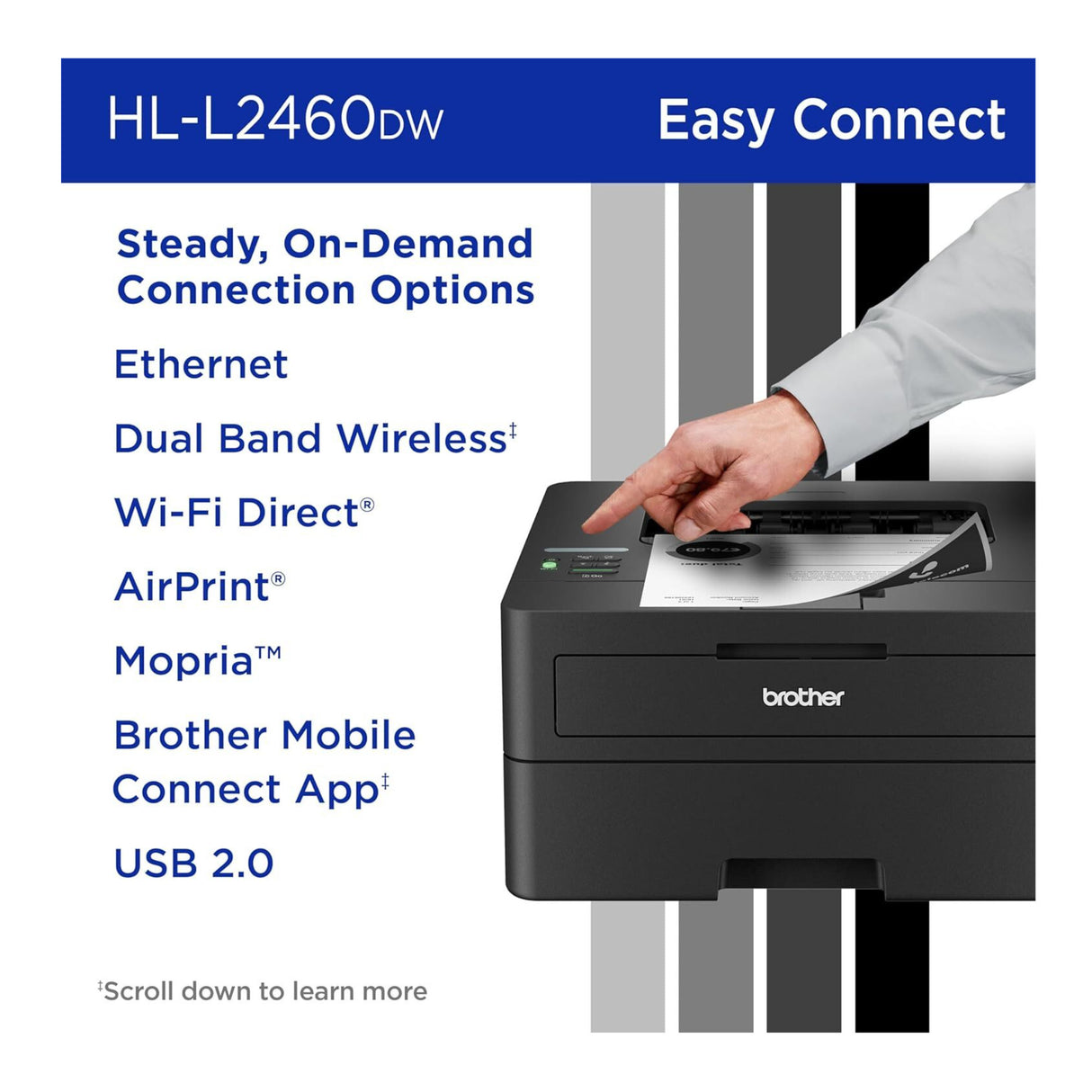 Brother HL-L2460DW Wireless Compact Monochrome Laser Printer (Black)