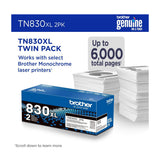 Brother Genuine TN830XL 2PK Black High Yield Printer Toner Cartridge (2-Pack)