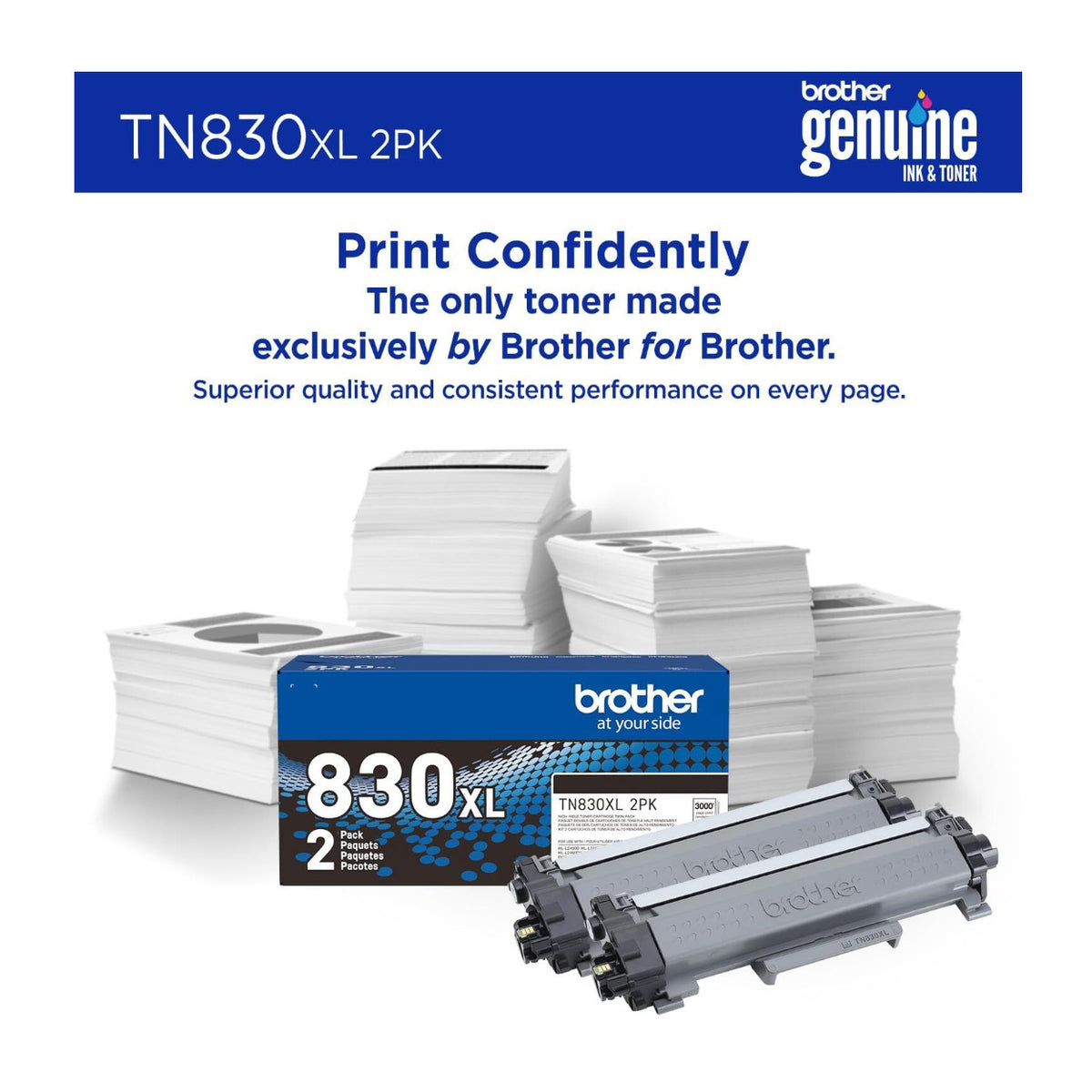 Brother Genuine TN830XL 2PK Black High Yield Printer Toner Cartridge (2-Pack)