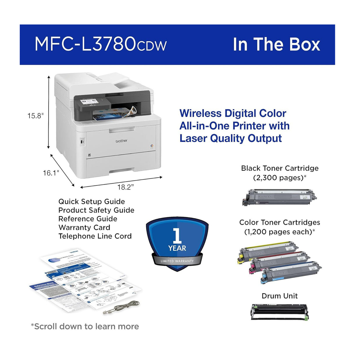 Brother MFC-L3780CDW Wireless Digital Color All-in-One Printer