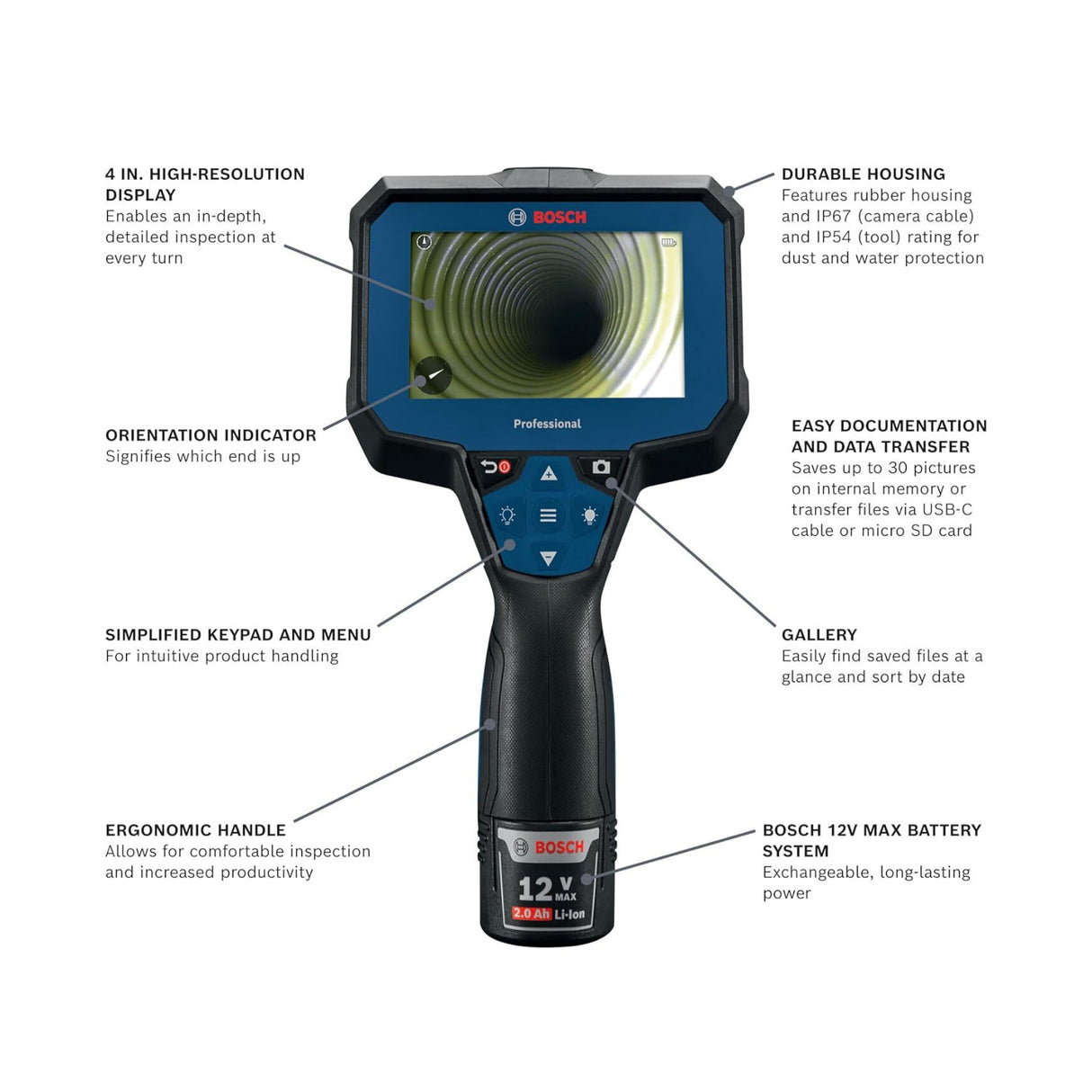 BOSCH GIC4-23C 12V Max Connected 5 Ft. Handheld Borescope Inspection Camera
