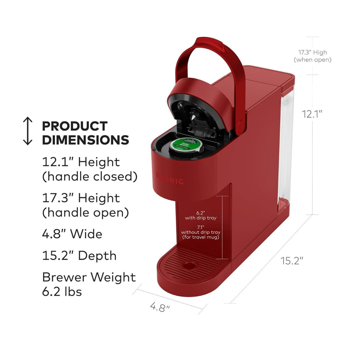 Keurig K-Slim Single Serve K-Cup Pod Coffee Maker 3 Brew Sizes 46oz (Red)