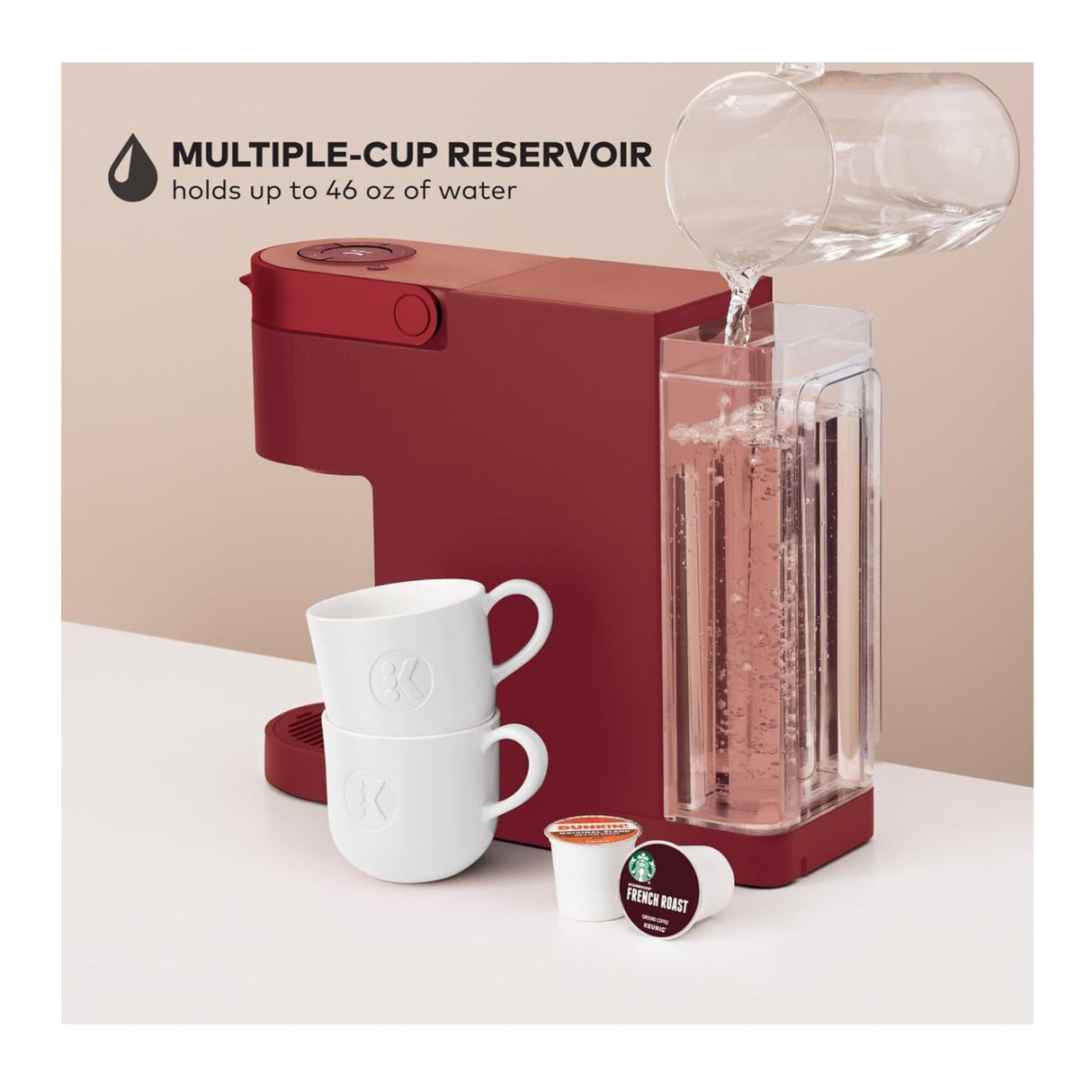 Keurig K-Slim Single Serve K-Cup Pod Coffee Maker 3 Brew Sizes 46oz (Red)