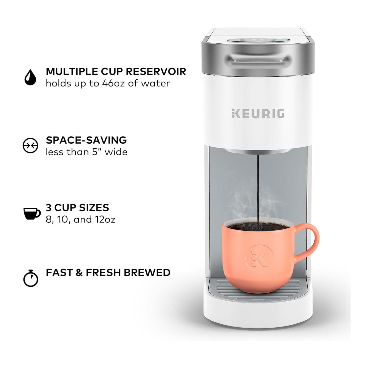 Keurig K-Slim Single Serve K-Cup Pod Coffee Maker 3 Brew Sizes (White) –  Lifestyle by Focus