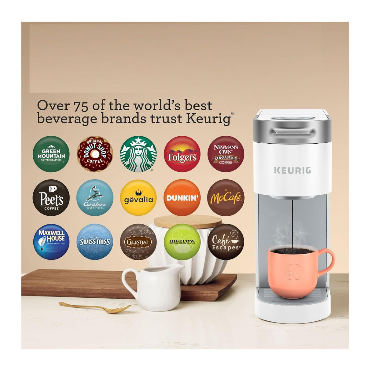 Keurig K-Slim Single Serve K-Cup Pod Coffee Maker 3 Brew Sizes (White)