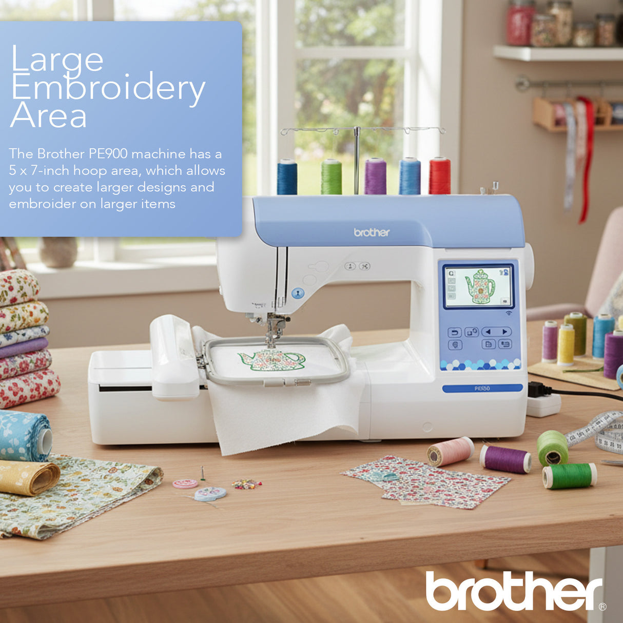 Brother PE900 Embroidery Machine with 193 Designs and 50-Piece Thread Set