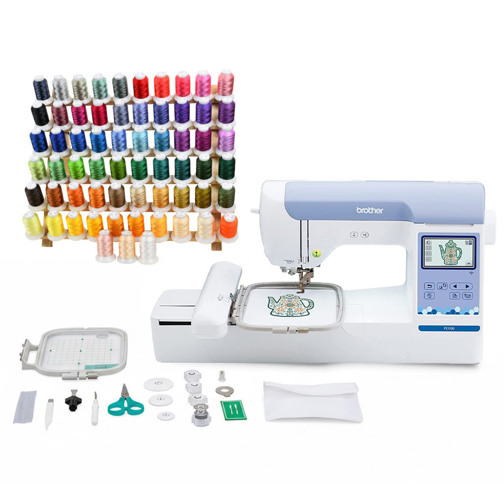 Brother Elite PE900 Embroidery Machine Bundle with 63-Color Thread Set