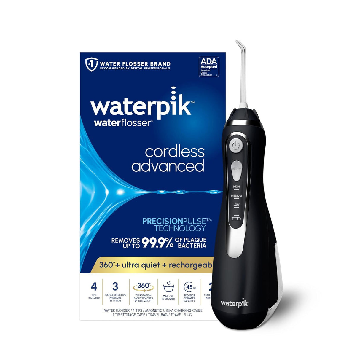 Waterpik Cordless Advanced 2.0 Water Flosser With Travel Bag (Black)