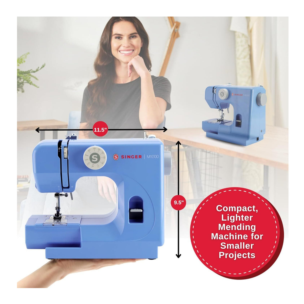 SINGER M1000 Portable Mending Machine with 32 Stitch Applications (Blue)