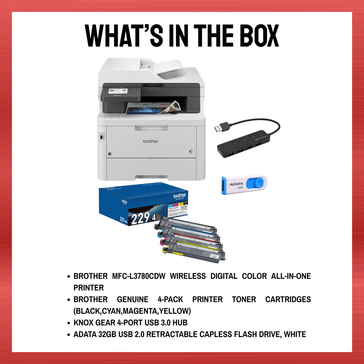 Brother MFC-L3780CDW Wireless Digital Color All-in-One Printer with Accesories