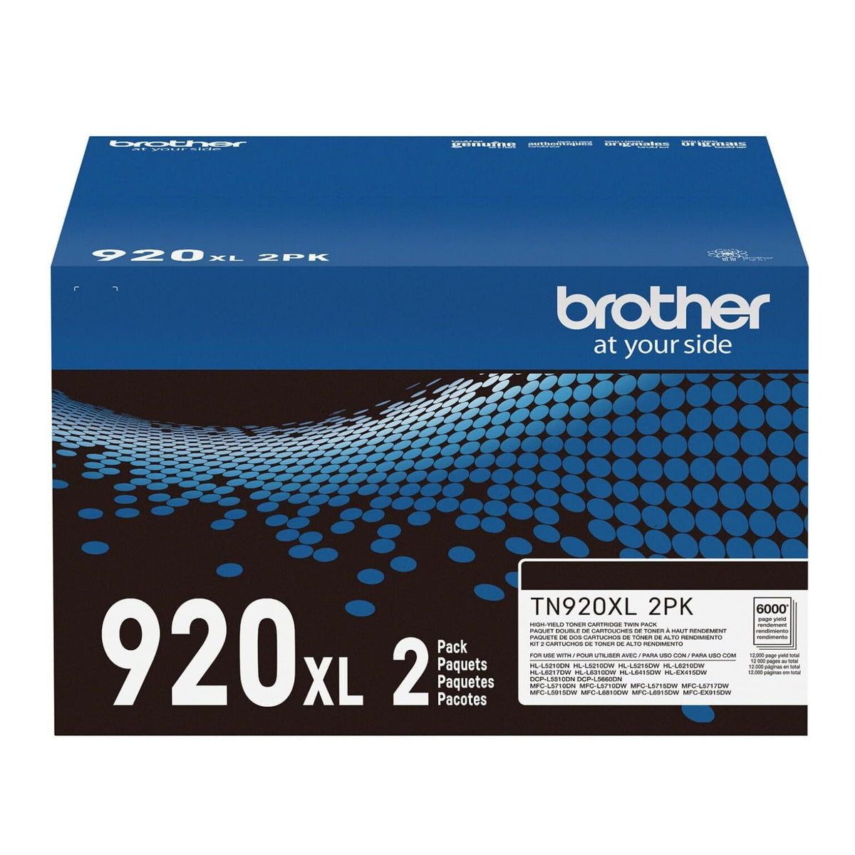 Brother Genuine TN920XL High-Yield Black Toner Cartridge 2-Pack (12,000 Pages Per Cartridge)