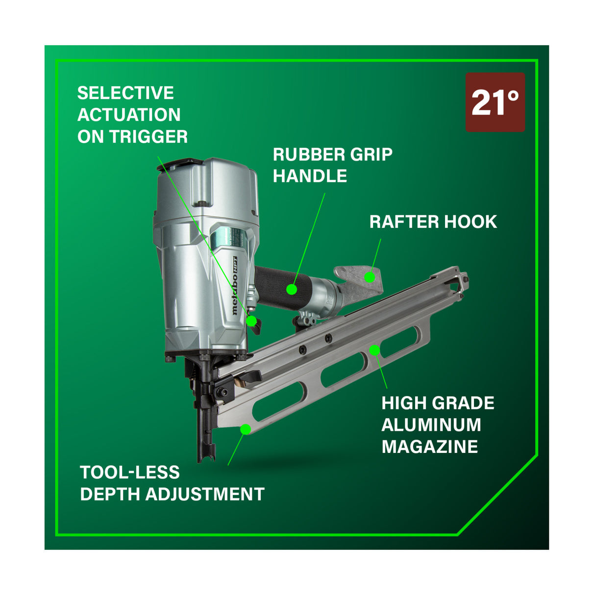 Metabo HPT 21-Degree Pneumatic Framing Nailer with High Grade Aluminum Magazine