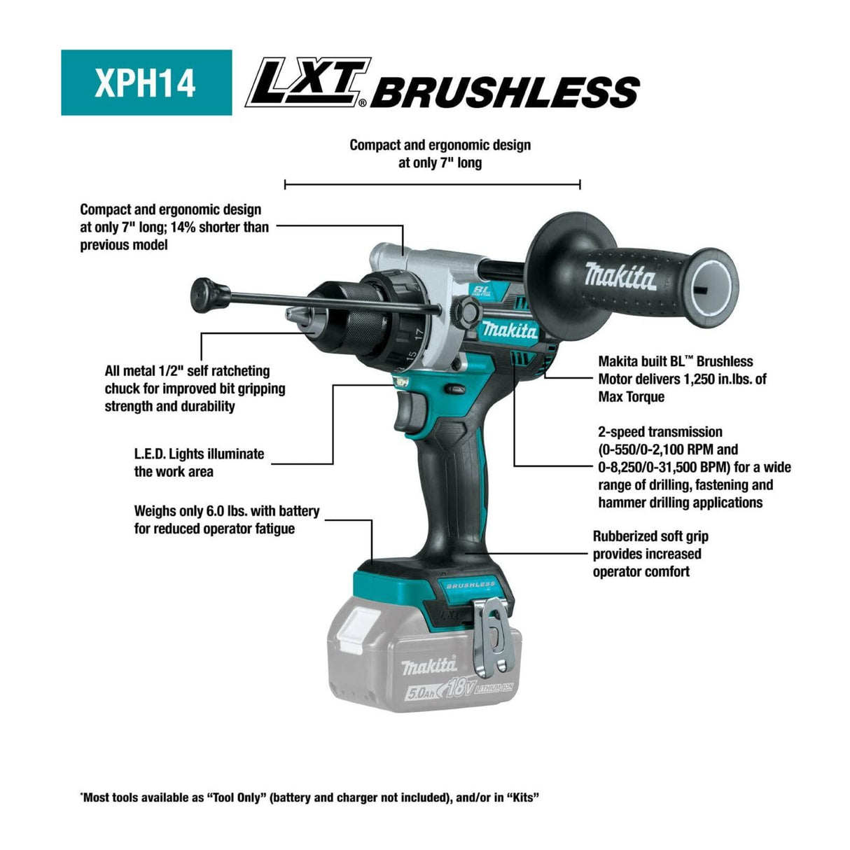 Makita 18V LXT Lithium-Ion Brushless Cordless 2-Piece Combo Kit (5.0Ah)