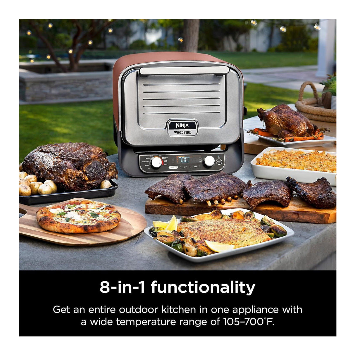 Ninja Woodfire 8-in-1 Portable Electric Outdoor Roaster Oven (Terracotta Red)